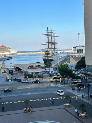 an aerial view of a city with a harbor at Porta Amari B&B in Palermo