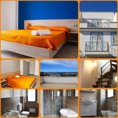 a collage of different pictures of a bedroom at Bed Ponente in Isola delle Femmine