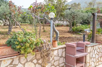a stone wall with a lamp and some plants at Baglio Cracchiolo da Tuzzo - Casa Bouganville in San Vito lo Capo
