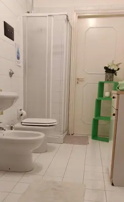 a white bathroom with a toilet and a shower at Appartamento a due passi dal mare in Palermo