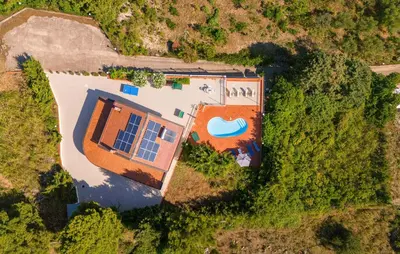 an overhead view of a house with a swimming pool at 5 Bedroom Nice Home In Monreale in Monreale