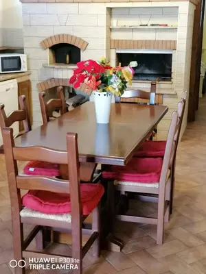 a dining room table with a vase of flowers on it at Paradise in Palermo