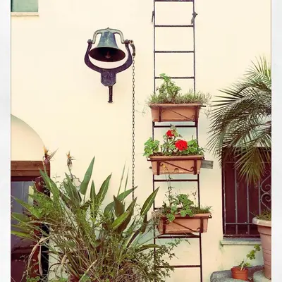 a shelf with potted plants on the side of a building at Agriturismo Sirignano Wine Resort in Sirignano