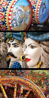 a collage of two pictures of a statue of a woman at Casa in centro in Palermo