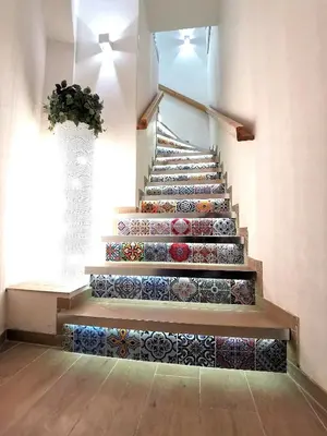a staircase with ceramic tiles on the stairs at Betta splendens in Palermo