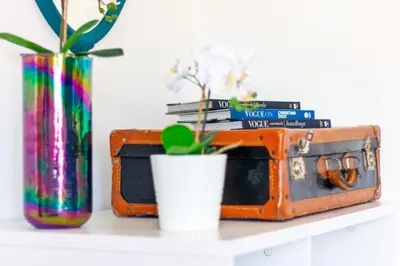 a shelf with two vases and a radio and a plant at SuperAttico Bella Bellù in Palermo