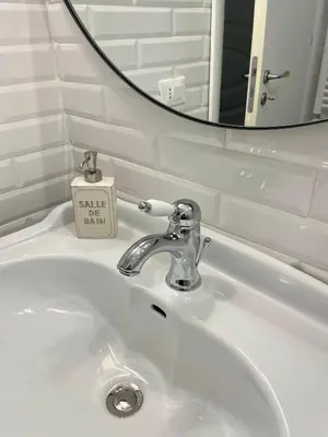 a white bathroom sink with a mirror and a sink at Charmie flat in Palermo