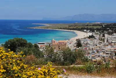 a view of a city and a beach at Villa Smeralda in San Vito lo Capo