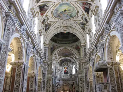 a church with a ceiling with paintings on it at Sicilia d'Amare in Capaci