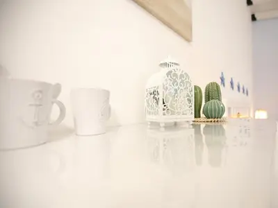 a room with white walls and white floors with cactuses at BLU MARE suite privata & apartment in Terrasini