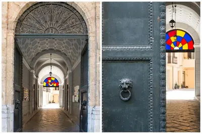 a door with a lion head on it with stained glass at Le Niche Holiday Homes by Wonderful Italy in Palermo
