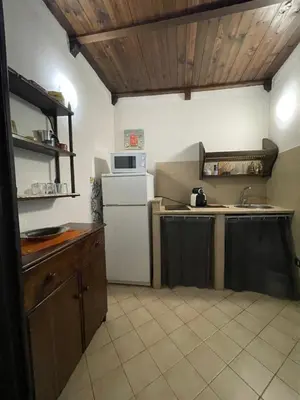 a kitchen with a sink and a white refrigerator at Normanni Central House in Palermo