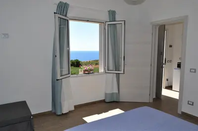 a room with a window with a view of the ocean at Casa Vacanze Monte Cofano in Macari
