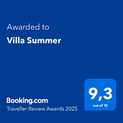 a blue screen with the text awarded to ville summer at Villa Summer in Trappeto