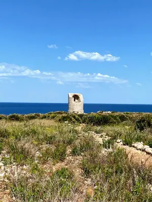 a building on a hill with the ocean in the background at Villa Marcione Garden & House in Cinisi
