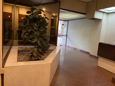 a potted plant in the middle of a lobby at Delle Palme Rooms elegante monolocale in centro in Palermo