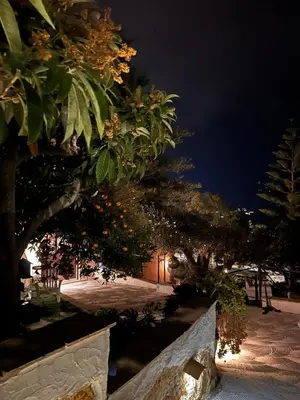a park at night with trees and a fence at Relais dei Mori Home Palermo in Casteldaccia