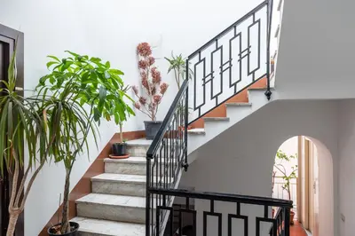 a staircase with plants in a house at Panormus Cala a Mare by DomuSicily in Palermo