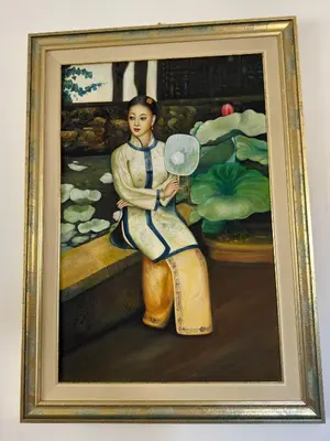 a painting of a woman holding a mirror at Meetup on The Terrace View With private parking in Palermo