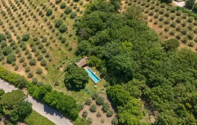 an aerial view of a farm with a swimming pool at Biancolilla in Alia