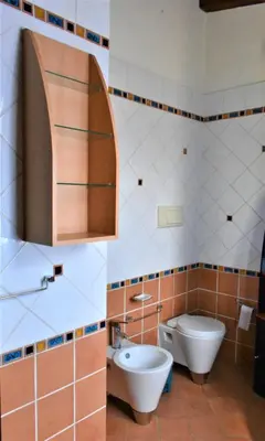 a bathroom with a toilet and a sink at Villa Caterina in Torretta