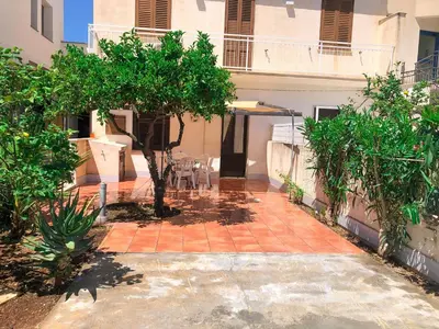 a courtyard with a tree in the middle of a building at Casa Ciccio in San Vito lo Capo