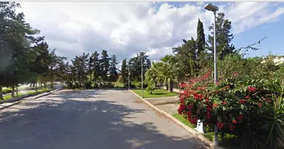 an empty street with flowers and a street light at Villa in recidence a 100 metri dal mare con servizio di piscina a 100 metri vicino Cefalu in Campofelice di Roccella
