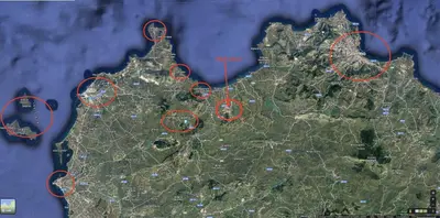 a map with red circles on it at B&B ALIVA in Alcamo