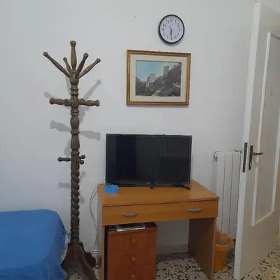 a bedroom with a tv on a wooden desk with a bed at Desire'- Le Caprice in Palermo