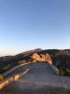 a set of stairs with a mountain in the background at Casa Paradiso in Castronuovo di Sicilia