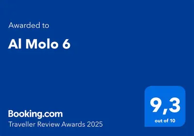 a blue square with the text awarded to ail moto travelling review awards at Al Molo 6 in Palermo