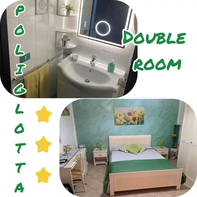 a bedroom and a bathroom with a bed and a sink at B&B Poliglotta in Castelluzzo