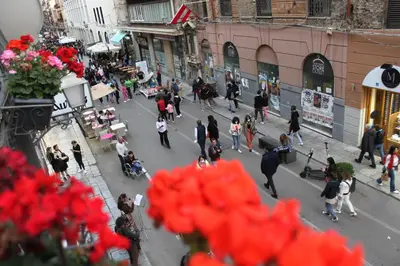 a group of people walking down a city street at Sole Apartment in Palermo