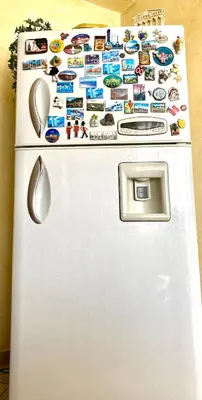 a white refrigerator with a lot of magnets on it at casadifederica in Palermo