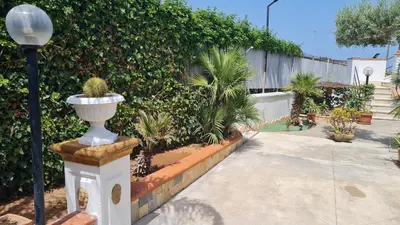 a garden with a planter in front of a hedge at Le Terre di Sicilia in Terrasini