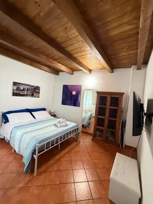 a bedroom with a bed and a flat screen tv at La Zisa Holiday in Palermo