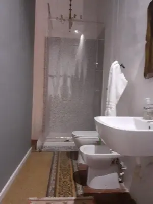 a bathroom with a sink and a toilet and a shower at Domus 31 in Palermo