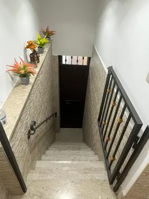 a hallway with a black door and stairs with plants at Casa da Francesca in Palermo