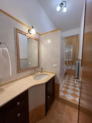 a bathroom with a sink and a shower and a mirror at Allegracori Appartamenti in Castellammare del Golfo