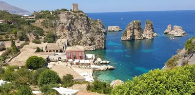 an aerial view of a villa on a cliff at Casa VISTA MARE in Macari
