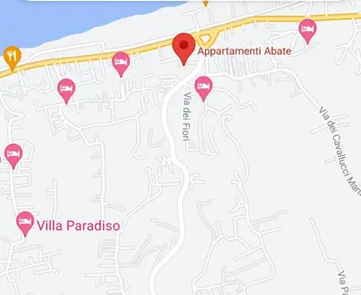a map of ville paraiso with red pointers at Spiaggia Libera e di Sabbia dorata per 