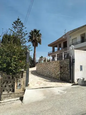a fence in front of a house with a palm tree at Casa vacanza Luisa in Alcamo Marina