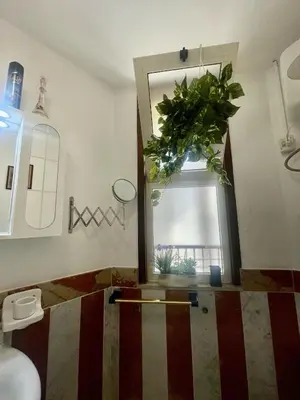 a room with a window and a potted plant at Maya's Apartment close to Ballarò Market and Central station in Palermo
