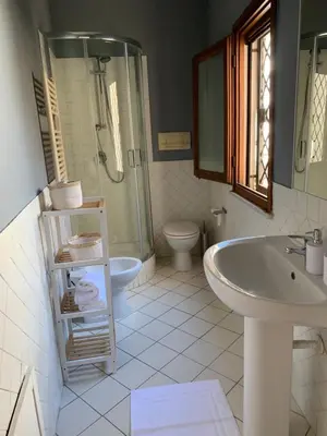 a bathroom with a sink and a shower and a toilet at Palazzo resuttana in Palermo