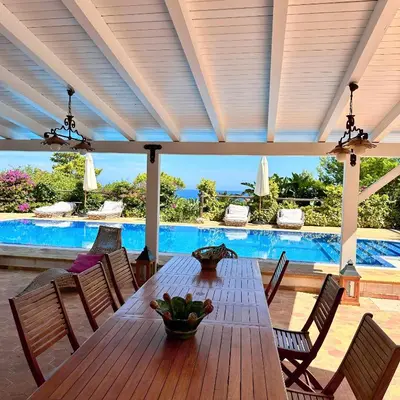 a villa with a pool and a view at Stunning Seafront Villa in Scopello Pool & Jacuzzi in Scopello