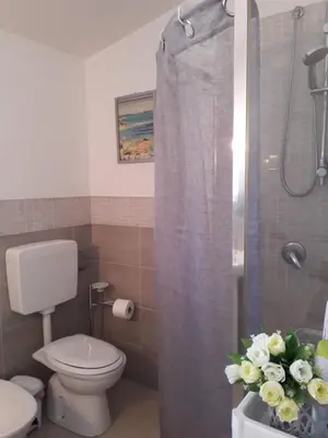 a bathroom with a toilet and a shower at La Casa sul Mare in Balestrate