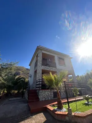 a house with a palm tree in front of it at Villa San Lorenzo Sicily in Altavilla Milicia
