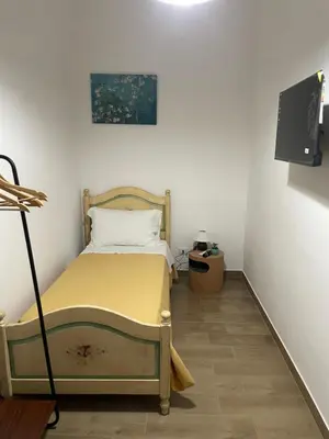 a small bedroom with a bed and a television at Maison L'amuri in Palermo
