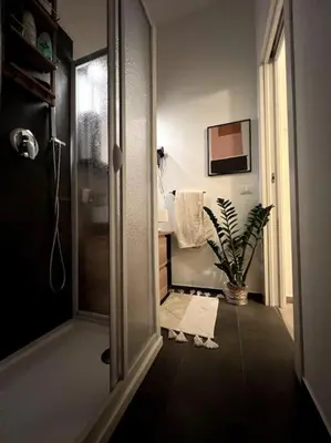 a bathroom with a shower and a potted plant at Carducci apartment in Palermo