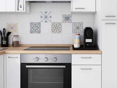 a kitchen with a black and white stove top oven at Liberty Casa Mazzini 34 in Palermo
